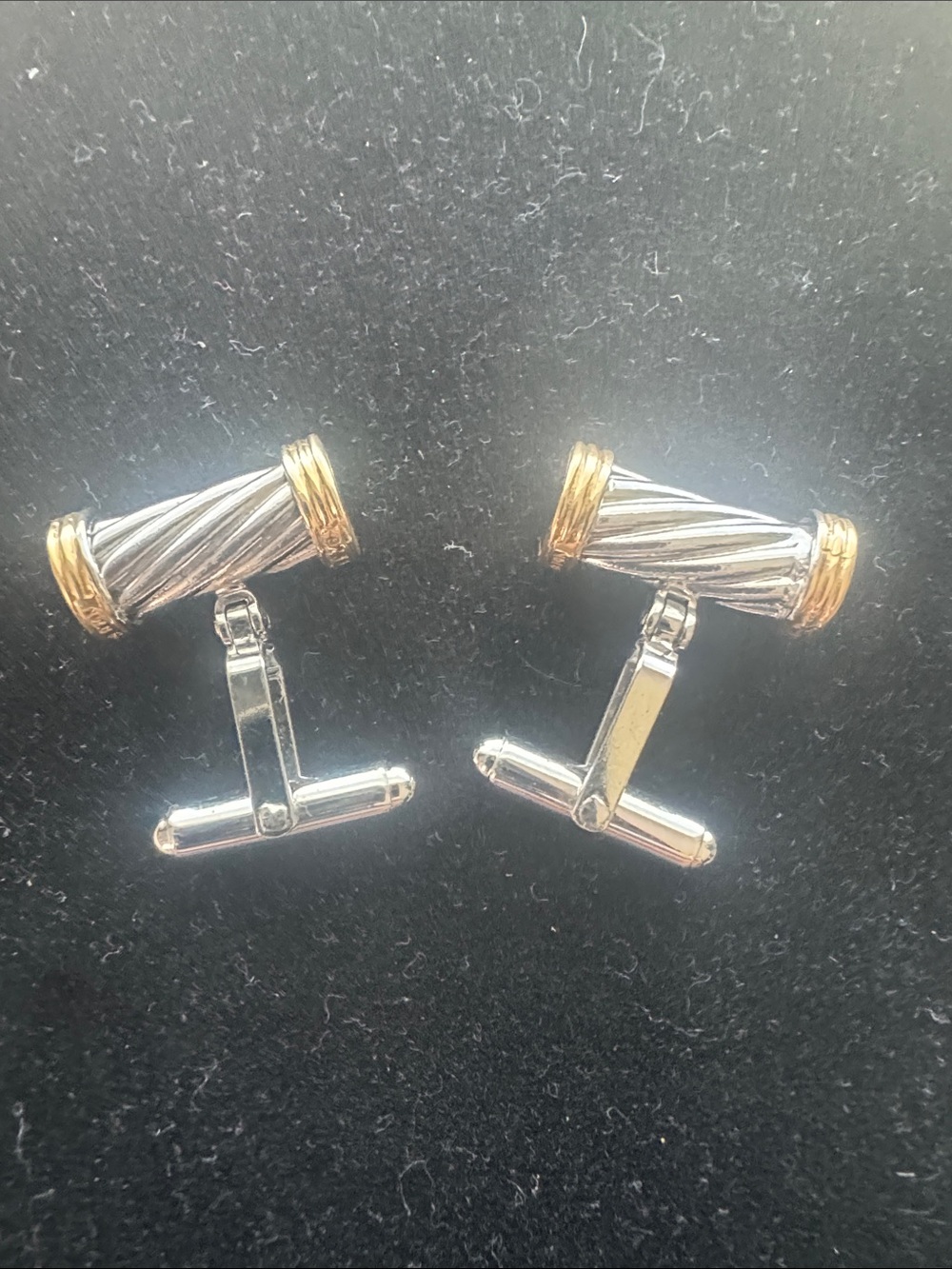 Classic Two-Tone Cylinder Cufflinks - Silver & 14K Gold
